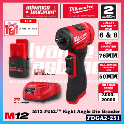 Milwaukee FDGA2-501 / FDGA2-0 M12 FUEL Right Angle Die Grinder with Variable Speed