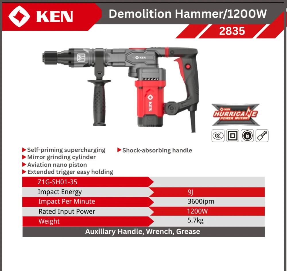 KEN 2835 Corded Demolition Hammer 9J 1200W Electric Breaker