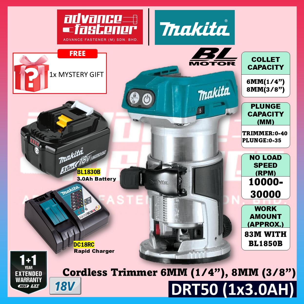 Makita DRT50ZJX9 / DRT50Z 18V Cordless Trimmer Router 6MM (1/4") , 8MM (3/8") | Mesin Trimmer Kayu