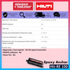 Hilti HIT-HY 200-R V3 / HIT-RE 500 V4 / HIT-RE 100 Epoxy Anchor 20 unit ( RE500 / RE100 / HY200 ) **FOC HDM500 + CB500 / CR500 Manual Adhesive Dispenser + Cartridge Holder