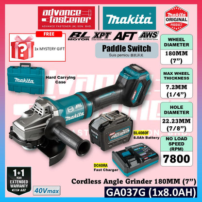 MAKITA GA037GZK 40Vmax Cordless Angle Grinder 180MM (7") ( Paddle Switch )