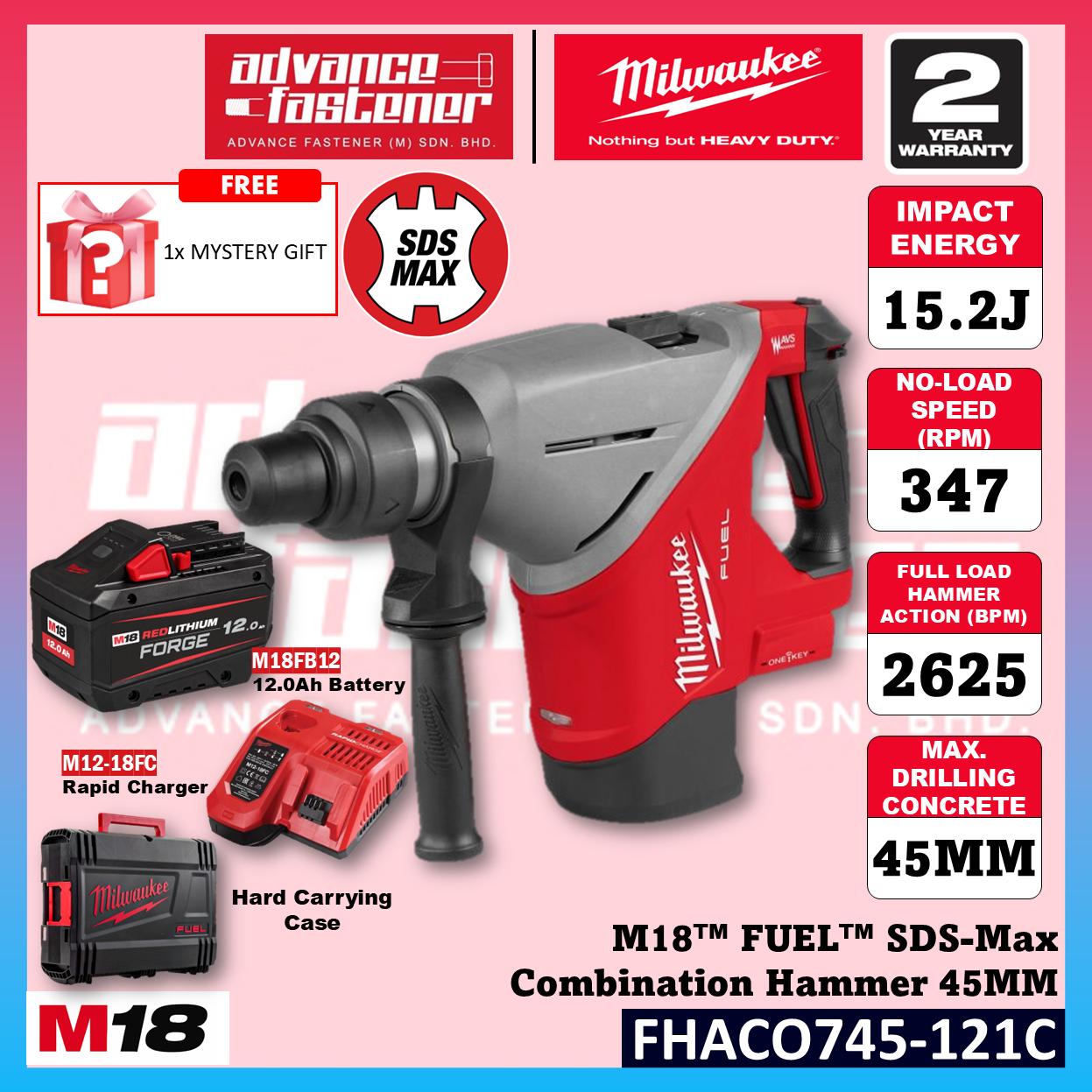 Milwaukee FHACO745-121C FHACO745-0C0 M18 FUEL SDS-Max Combination Hammer with ONE-KEY 15.2J 45MM