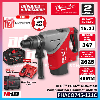 Milwaukee FHACO745-121C FHACO745-0C0 M18 FUEL SDS-Max Combination Hammer with ONE-KEY 15.2J 45MM