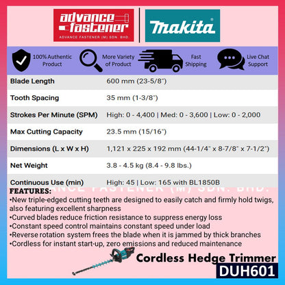 Makita 18V LXT Cordless OPE Combo ( DUR191 18V Brushless Grass Trimmer / DUH601 18V Brushless Hedge Trimmer 600MM (23-5/8") )