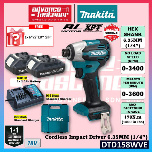 MAKITA DTD158WVE / DTD158Z 18V Cordless Impact Driver 6.35MM (1/4")