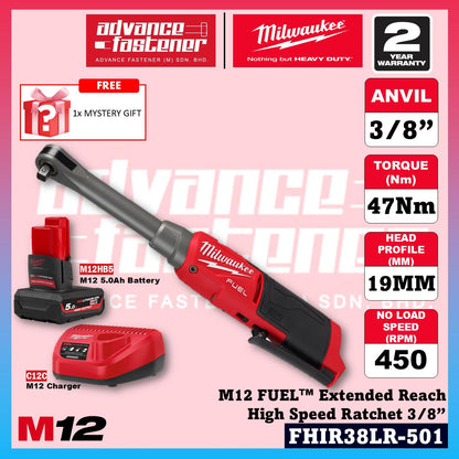 Milwaukee FHIR38LR-0 M12 FUEL Extended Reach High Speed Ratchet Wrench 3/8" 47Nm