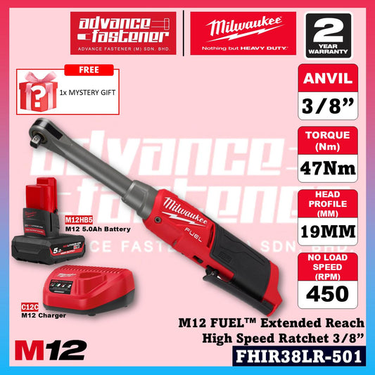 Milwaukee FHIR38LR-0 M12 FUEL Extended Reach High Speed Ratchet Wrench 3/8" 47Nm