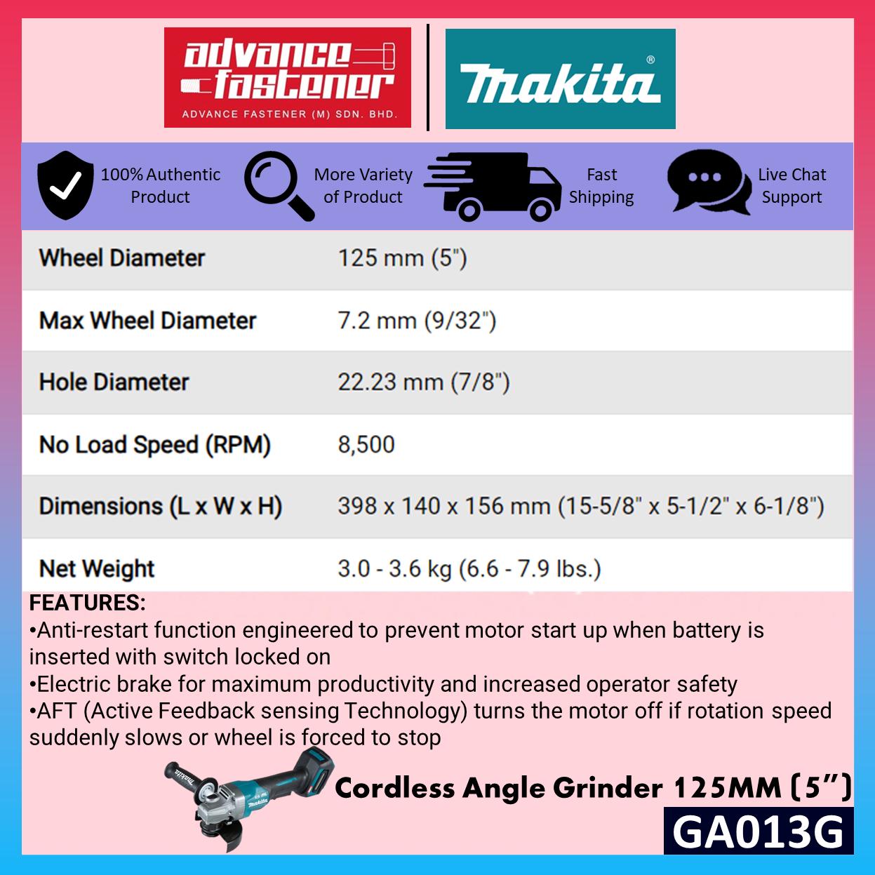MAKITA GA013GM201/ GA013GD201 / GA013GZ 40Vmax Cordless Angle Grinder 125 mm (5") ( Paddle Switch )