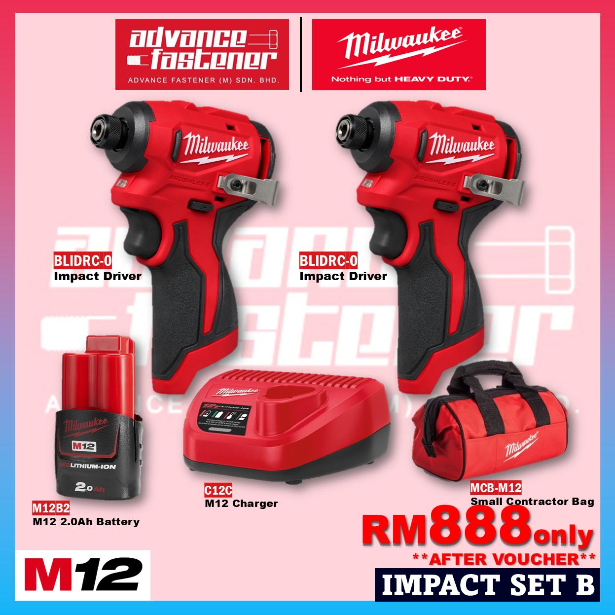 Milwaukee M12 ULTRA GO Brushless Combo Set / BLPDRC M12 Subcompact Brushless Percussion Drill / BLIDRC M12 Subcompact Brushless Impact Driver