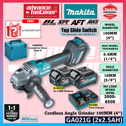 MAKITA GA021GZK 40Vmax Cordless Angle Grinder 100MM ( 4" ) ( Top Slide Swtich )