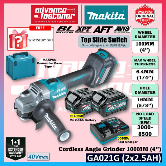 MAKITA GA021GZK 40Vmax Cordless Angle Grinder 100MM ( 4" ) ( Top Slide Swtich )