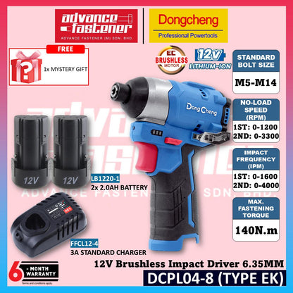 DONG CHENG DCKIT36BK 12V Brushless Cordless Compact Kit ( DCJZ1250 12V Brushless Driver Drill / DCPL04-8 12V Brushless Impact Driver )