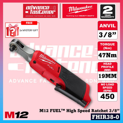 Milwaukee FHIR38-0 M12 FUEL High Speed Ratchet Wrench 3/8" 47Nm