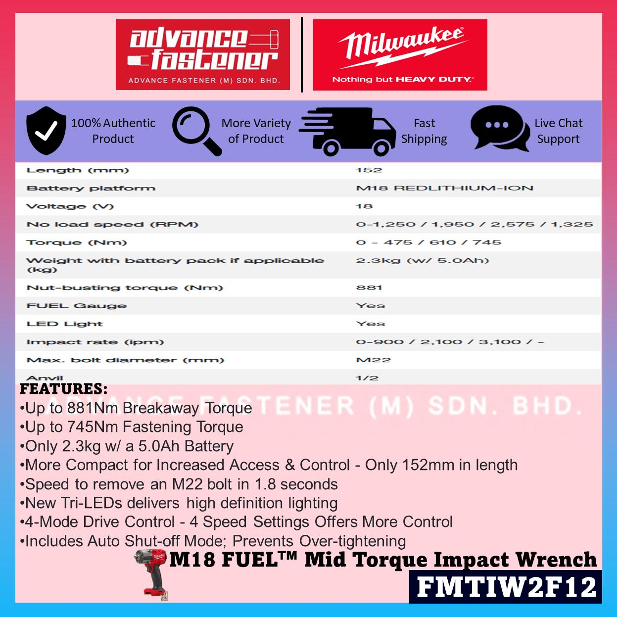Milwaukee M18 Roadside Assistance Kit ( FMTIW2F12-0X0 M18 FUEL Gen II Mid-Torque Impact Wrench 1/2" / JS2000-0 M18 Jump Starter / BI-0 M18 Inflator )