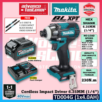 Makita TD004 / TD004GZ 40Vmax Cordless Impact Driver 6.35MM (1/4")