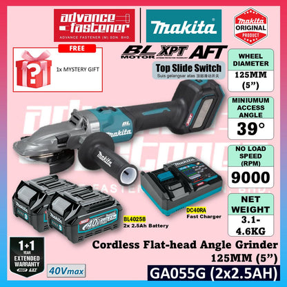 Makita GA055GZ 40Vmax Cordless Flat-head Angle Grinder 125MM (5") ( Top Slide Switch )