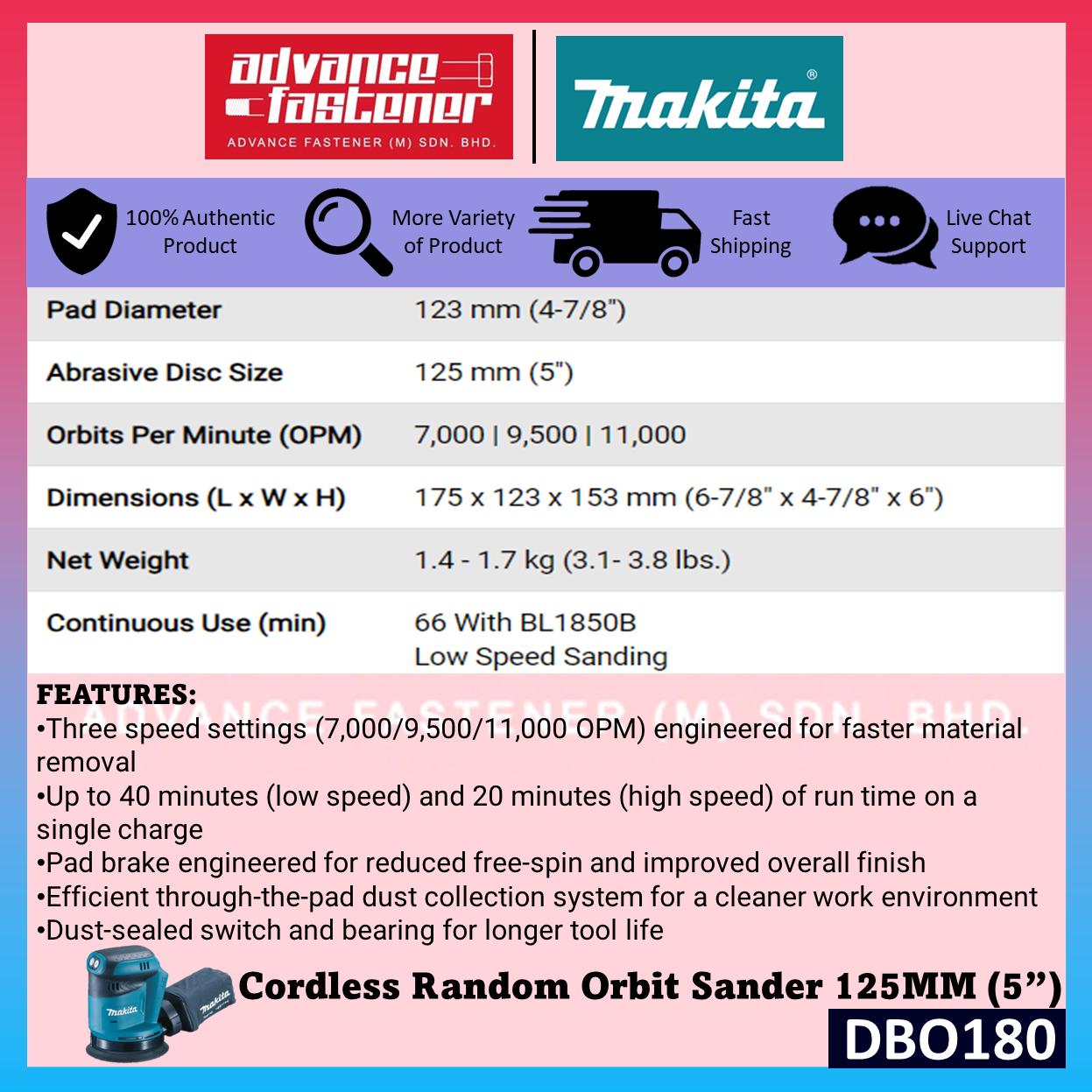 Makita 18V LXT Cordless Combo ( DBO481 Finishing Sander / DBO180 Random Orbit Sander )