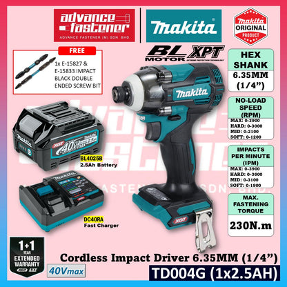 Makita TD004 / TD004GZ 40Vmax Cordless Impact Driver 6.35MM (1/4")
