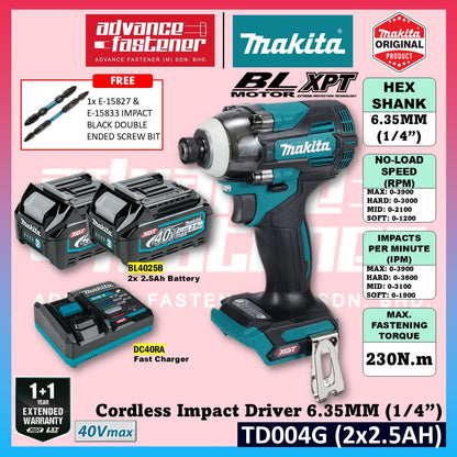 Makita TD004 / TD004GZ 40Vmax Cordless Impact Driver 6.35MM (1/4")