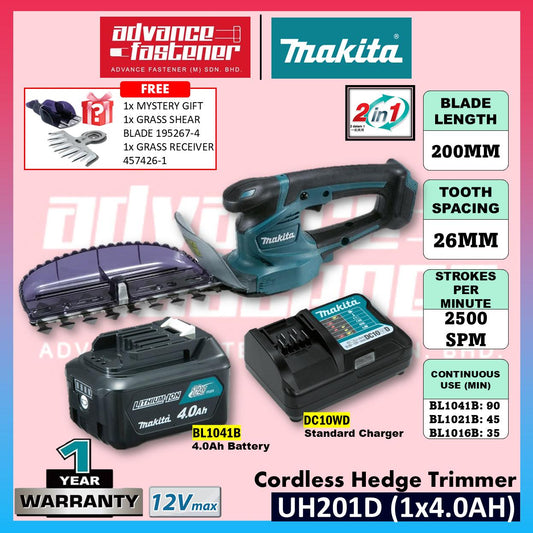 FREE SHIPPING | READY STOCK MAKITA UH201DWAX / UH201DZ 12Vmax Cordless Hedge Trimmer 200MM (7-7/8")