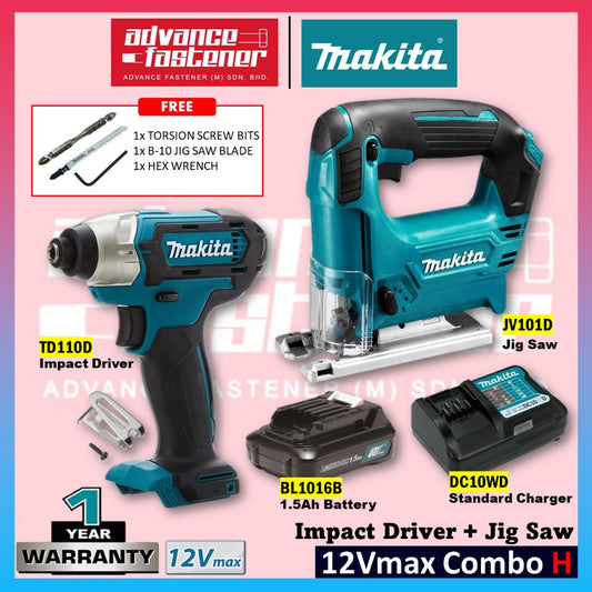 *Super Value* Makita 12Vmax Cordless Combo H ( TD110DZ Cordless Impact Driver + JV101D Cordless Jig Saw )