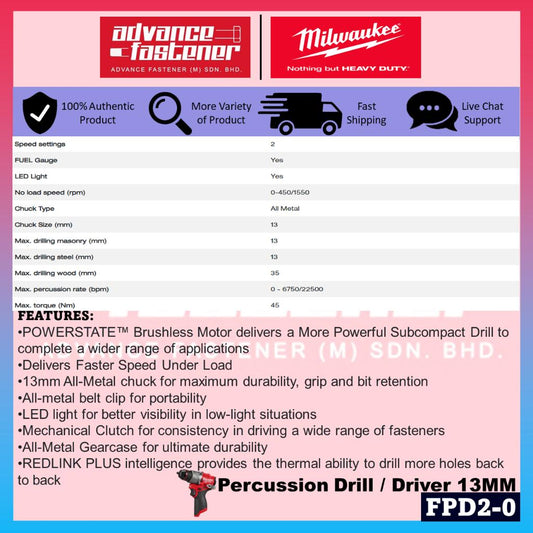 Milwaukee M12 Starter Collection ( FPD2-0 M12 Percussion Drill / Driver 13MM + AF-0 M12 Air Fan + PAL-0 M12 Area Light )