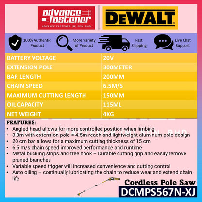 DeWalt DCMPS567N-XJ 20V Max XR Cordless Pole Saw