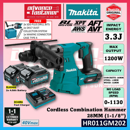 MAKITA HR011GM202 / HR011GZ 40Vmax Cordless 3-Modes Combination Hammer 28MM (1-1/8")