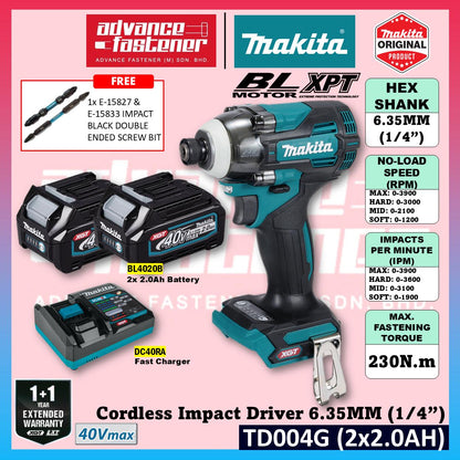 Makita TD004 / TD004GZ 40Vmax Cordless Impact Driver 6.35MM (1/4")