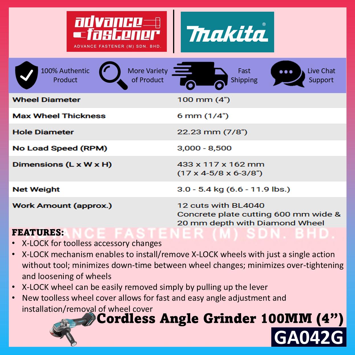 Makita GA042GM201 / GA042GD201 / GA042GZ 40Vmax Cordless Angle Grinder 100MM (4") ( GA042 )