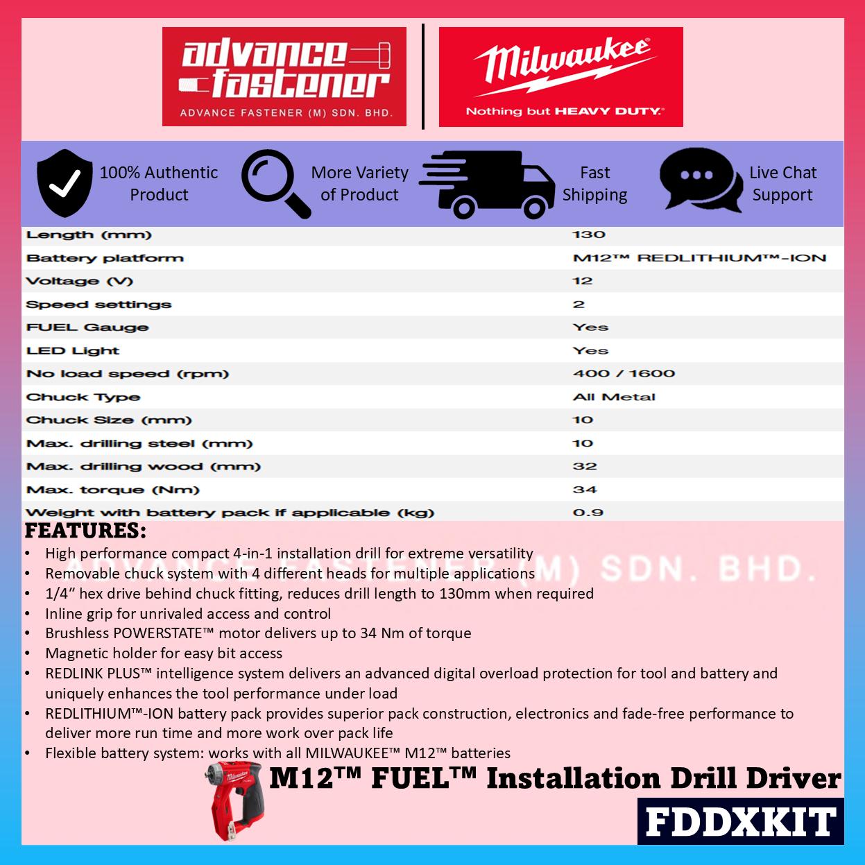 Milwaukee FDDXKIT-0X M12 FUEL Installation Kit Drill / Driver w/ Interchangeable Heads
