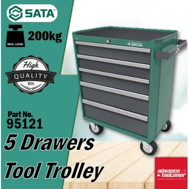 Sata 95121P 140 PCS 5 Drawer Tool Trolley Set (Wrench / Hex Key / Pliers / Screwdriver / Socket / Striking)