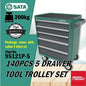 Sata 95121P 140 PCS 5 Drawer Tool Trolley Set (Wrench / Hex Key / Pliers / Screwdriver /  Socket / Striking)