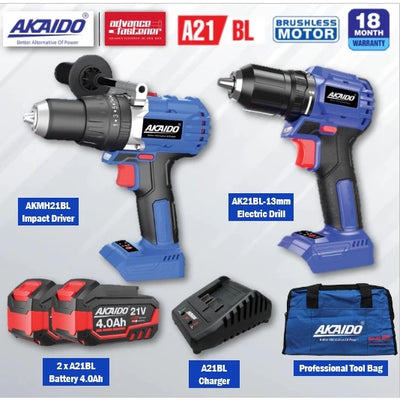 Akaido CB2MH959 PREMIUM SAVE COMBO 21V ( AKMH21BL Impact Driver / AK21BL-13mm Drill )