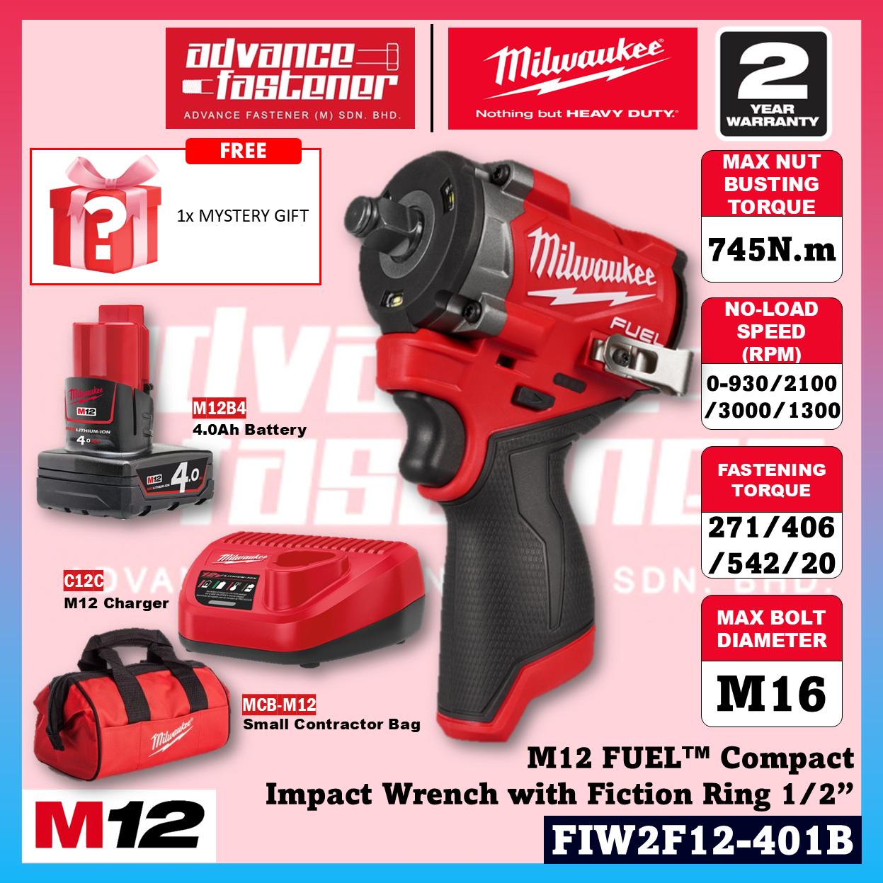 Milwaukee FIW2F12-251B / FIW2F12-0 M12 FUEL Compact Impact Wrench with Friction Ring 1/2" 745N.m