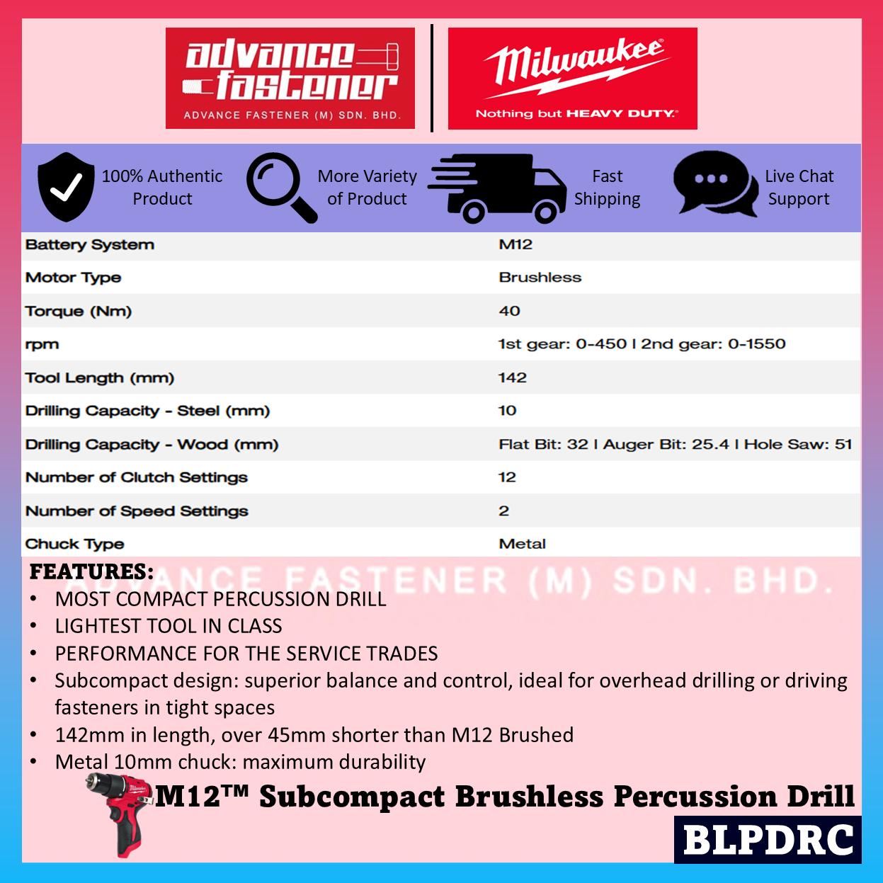 Milwaukee M12 COMBO ( FHAC16 Compact Rotary Hammer / FCOT Subcompact Cut-Off Saw / BLPDRC Percussion Drill / FIW2F12 Compact Impact Wrench / FPD2 Percussion Drill/Driver