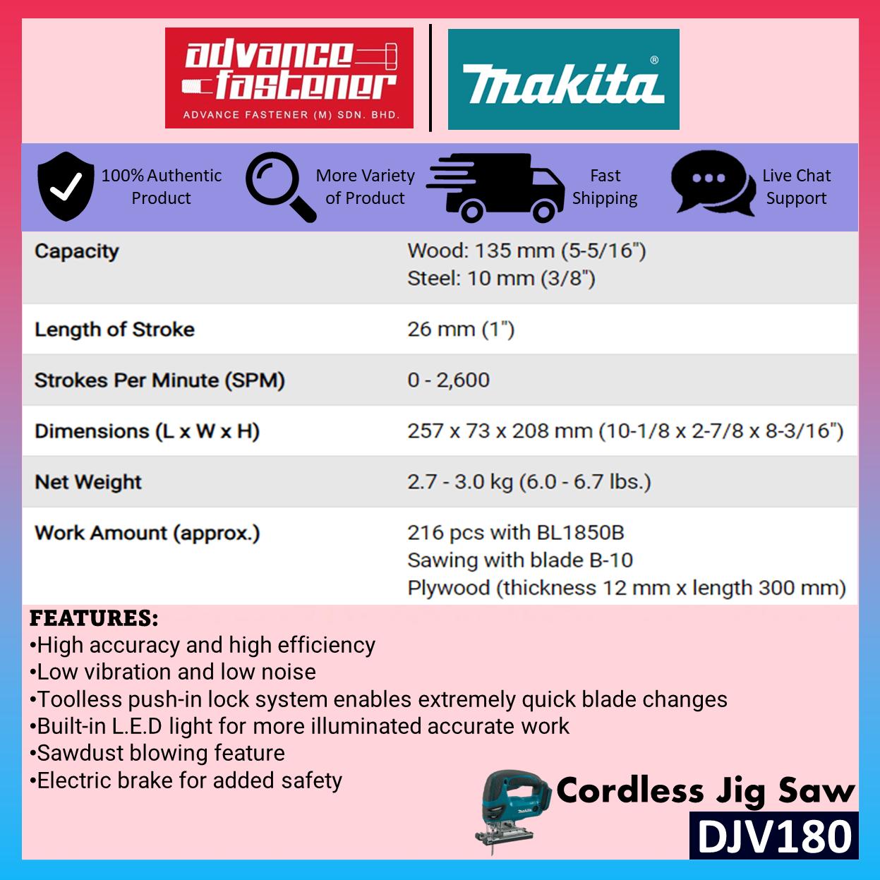 Makita 18V Cordless Combo Set ( DHP482 Cordless Hammer Driver Drill / DJV180 Cordless Jig Saw)