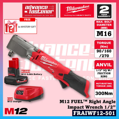 Milwaukee FRAIWF12-301B / FRAIWF12-0 M12 FUEL Right Angle Impact Wrench 1/2”