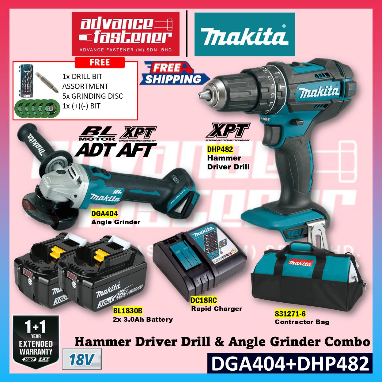 MAKITA 18V Cordless Combo Set ( DHR242 18V Cordless Combination Hammer DHP482 18V Cordless Hammer Driver Drill DGA404 18V Cordless Angle Grinder DTD156 18V Cordless Impact Driver )