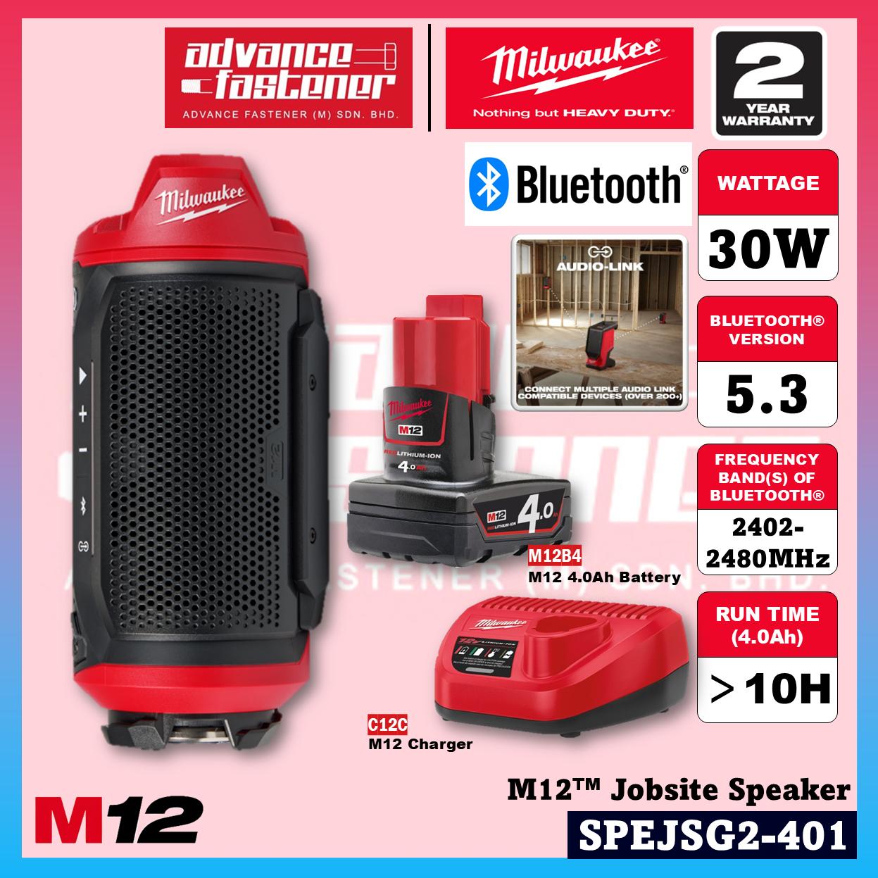 Milwaukee M12 Jobsite Speaker Duo Kit SPEJSG2-0 M12 Jobsite AUDIO LINK Speaker