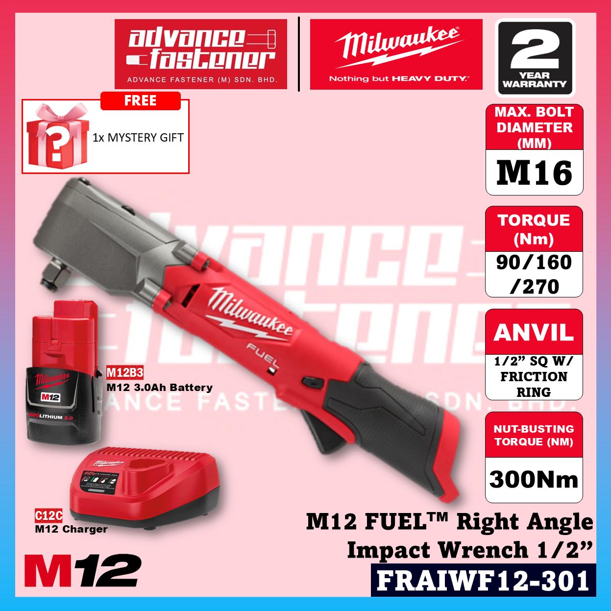 Milwaukee FRAIWF12-301B / FRAIWF12-0 M12 FUEL Right Angle Impact Wrench 1/2”