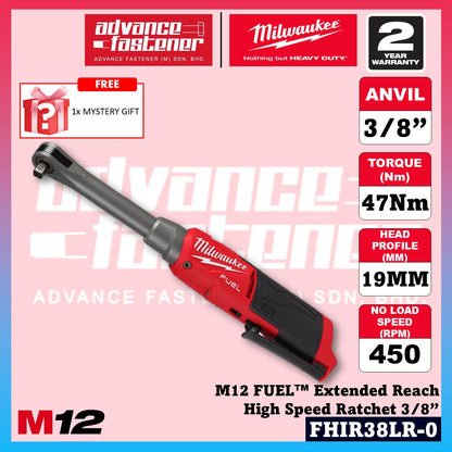 Milwaukee FHIR38LR-0 M12 FUEL Extended Reach High Speed Ratchet Wrench 3/8" 47Nm
