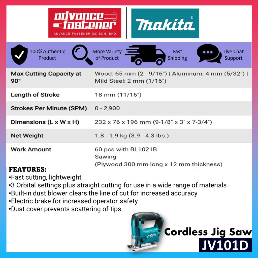 MAKITA JV101DZ / JV101DWYE / JV101DWAE 12Vmax Cordless Jig Saw