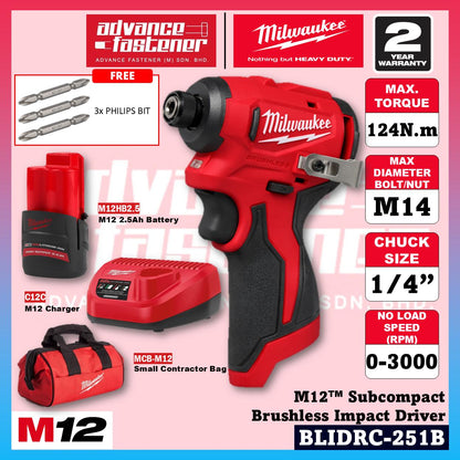 Milwaukee M12 ULTRA GO Brushless Combo Set / BLPDRC M12 Subcompact Brushless Percussion Drill / BLIDRC M12 Subcompact Brushless Impact Driver