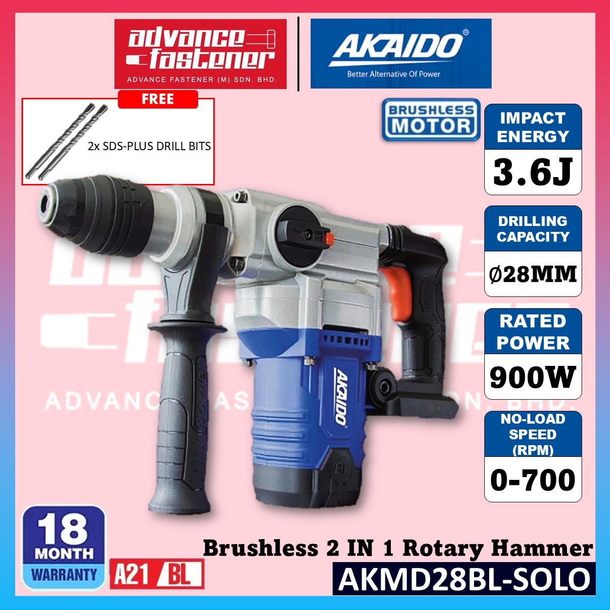 Akaido AKMD28BL 21V Brushless Cordless 2 IN 1 Rotary Hammer 28MM 3.6J