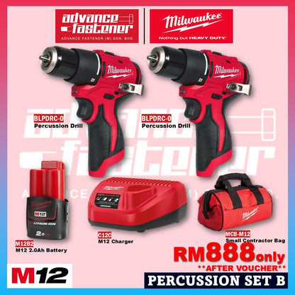 Milwaukee M12 ULTRA GO Brushless Combo Set / BLPDRC M12 Subcompact Brushless Percussion Drill / BLIDRC M12 Subcompact Brushless Impact Driver