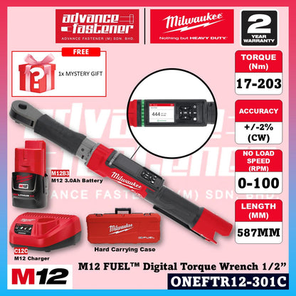 Milwaukee ONEFTR12-251C / ONEFTR12-0C0 M12 FUEL Digital Torque Wrench 1/2″ w/ ONE-KEY 203Nm