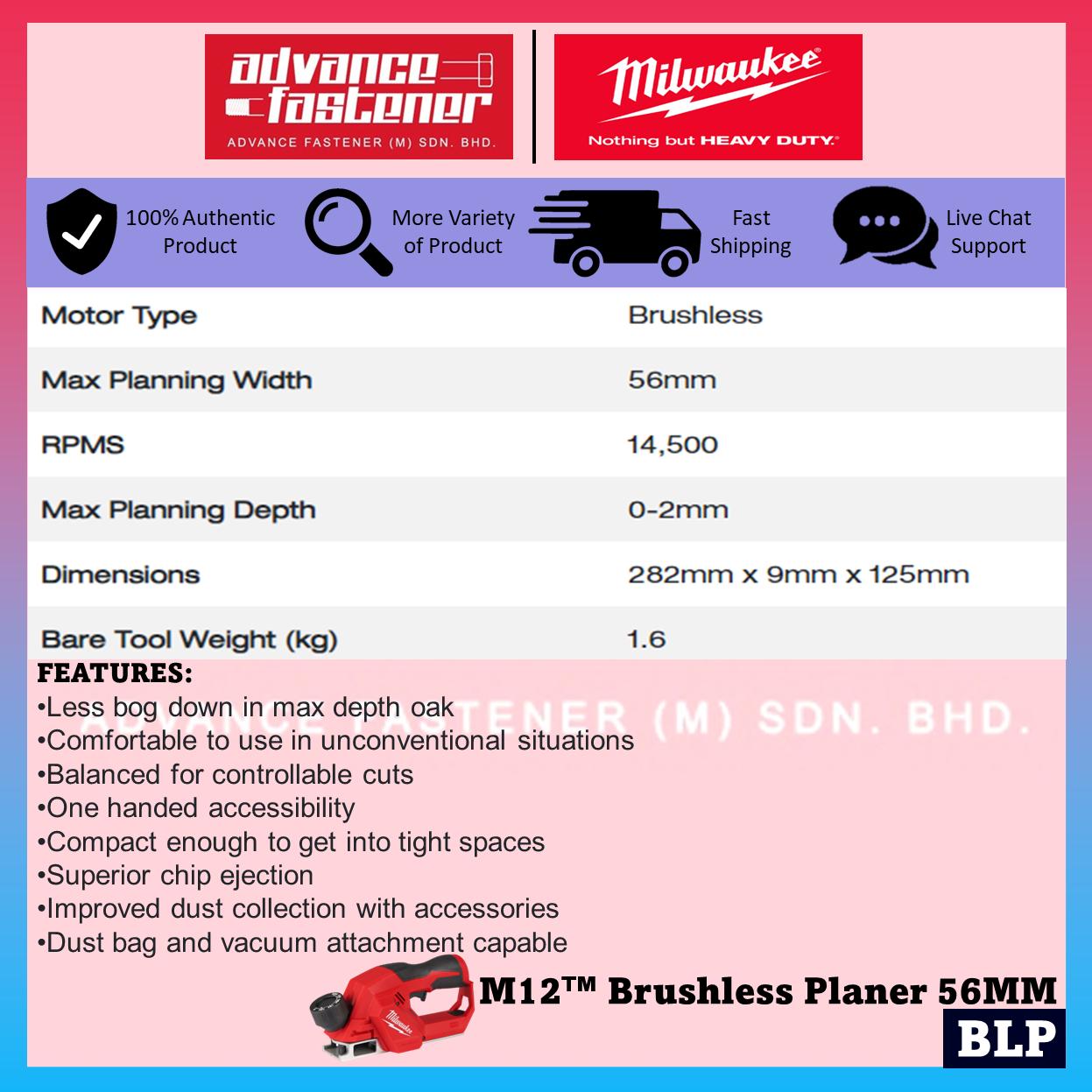 Milwaukee BLP-251B / BLP-0 M12 Brushless Planer 56MM