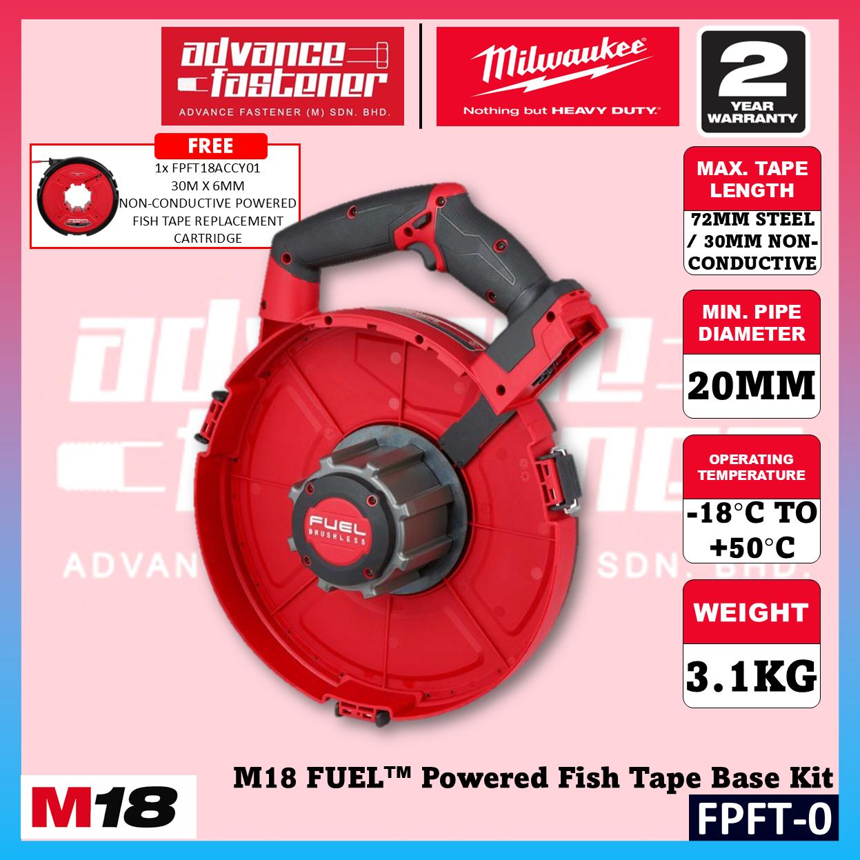 Milwaukee FPFT-501 / FPFT-0 M18 FUEL Powered Fish Tape Kit w/ FPFT18ACCY01 30m x 6mm Non-Conductive Powered Fish Tape Replacement Cartridge