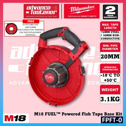 Milwaukee FPFT-501 / FPFT-0 M18 FUEL Powered Fish Tape Kit w/ FPFT18ACCY01 30m x 6mm Non-Conductive Powered Fish Tape Replacement Cartridge